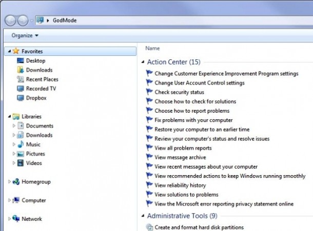 上帝模式是windows 7的秘密功能