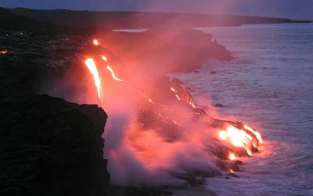 Molten lava in water