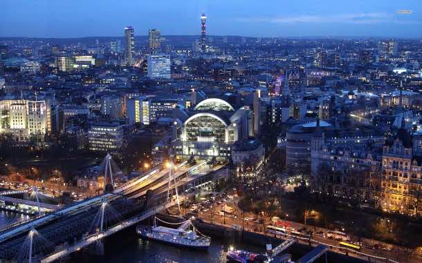 London Eye view toward Charing Cross, London, U.K.