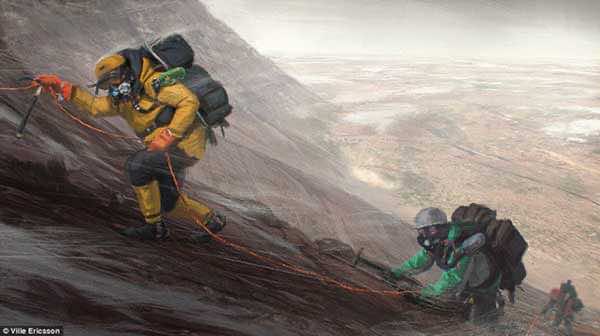 一幅艺术家的油画描绘了火星的未来