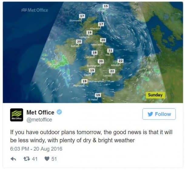 致谢:英国气象局推特
