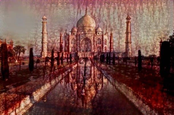 该项目甚至国际地标变成血腥图像。(图片由噩梦机)