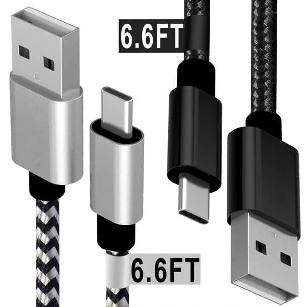 Matein USB C型电缆,2包6英尺额外的长辫状快速充电电缆LG G6