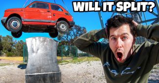 从150英尺高的地方把车扔到巨大的斧头上是多么荒谬