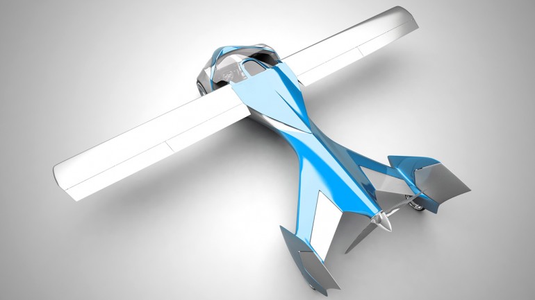 Aeromobil飞行汽车的另一个视图。尾巴上的大银色表面是e…