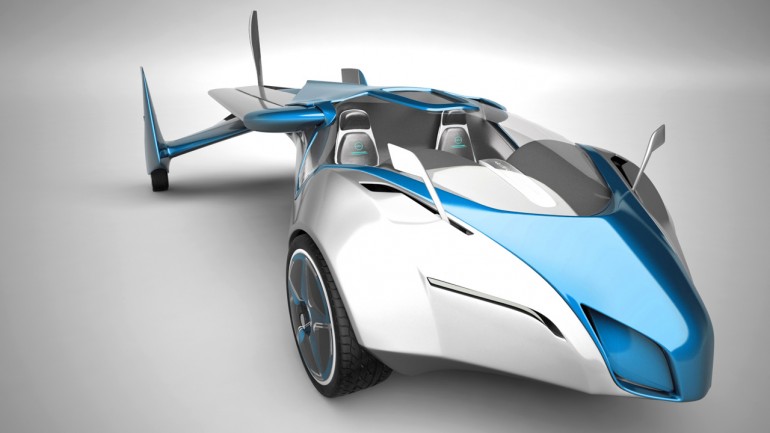 光滑的Aeromobil飞行汽车在地面模式的前视图(图片来源:Aeromobil)